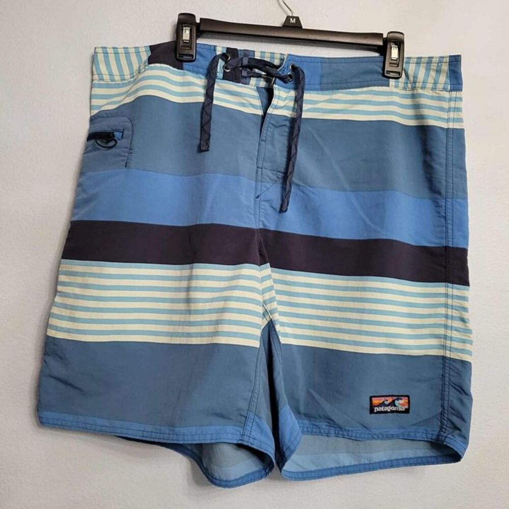 Patagonia Wavefarer Board Shorts Mens 38 Striped Swim Trunks 90s Surf Coastal